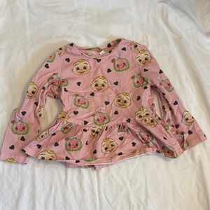 SHEIN Pink Long Sleeve Peplum Top with Character & Heart Print
